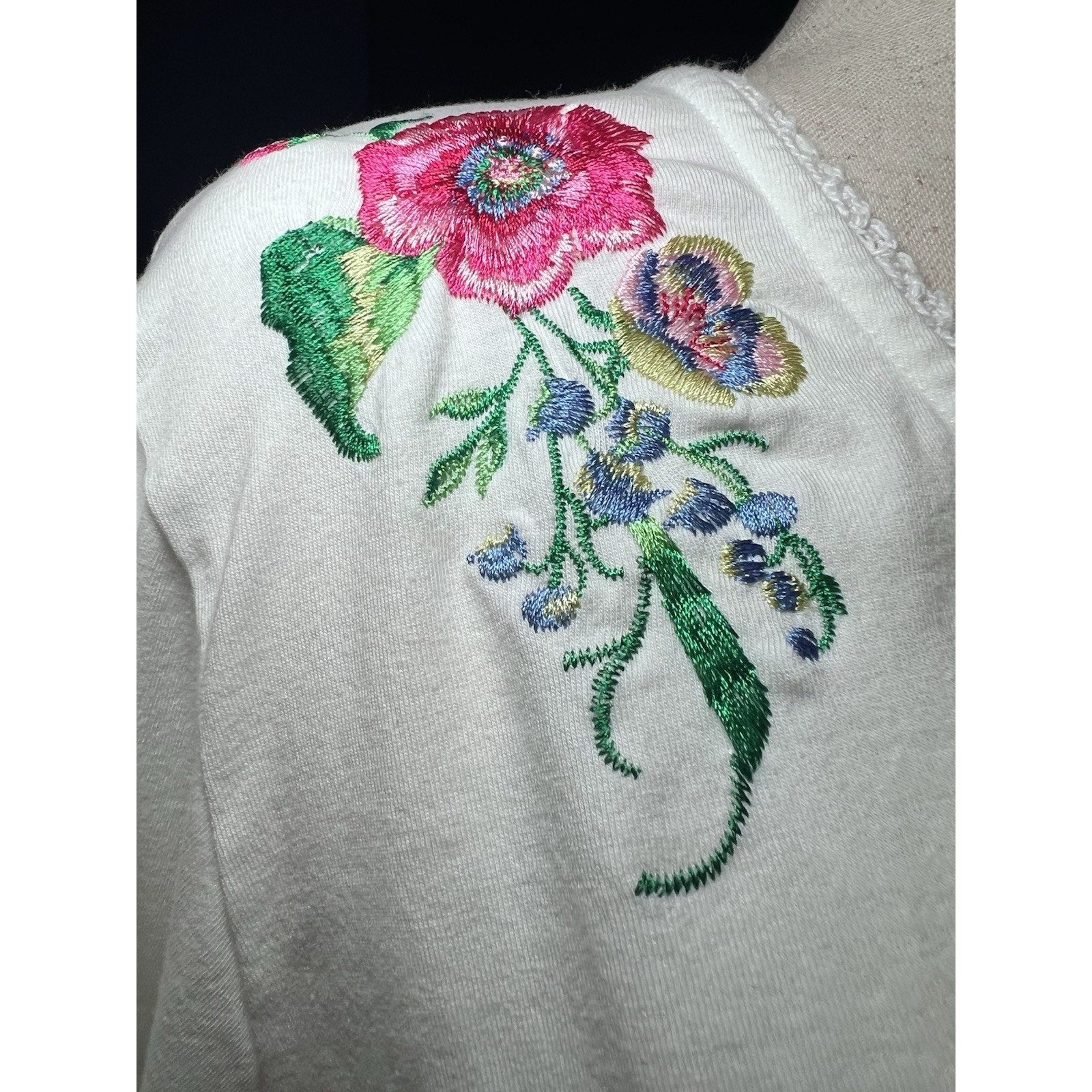 Susan Graver (3x) Tunic-Floral-Peasant-Layered-Boho Chic-Festival-White L/S Euc — image 2 of 8
